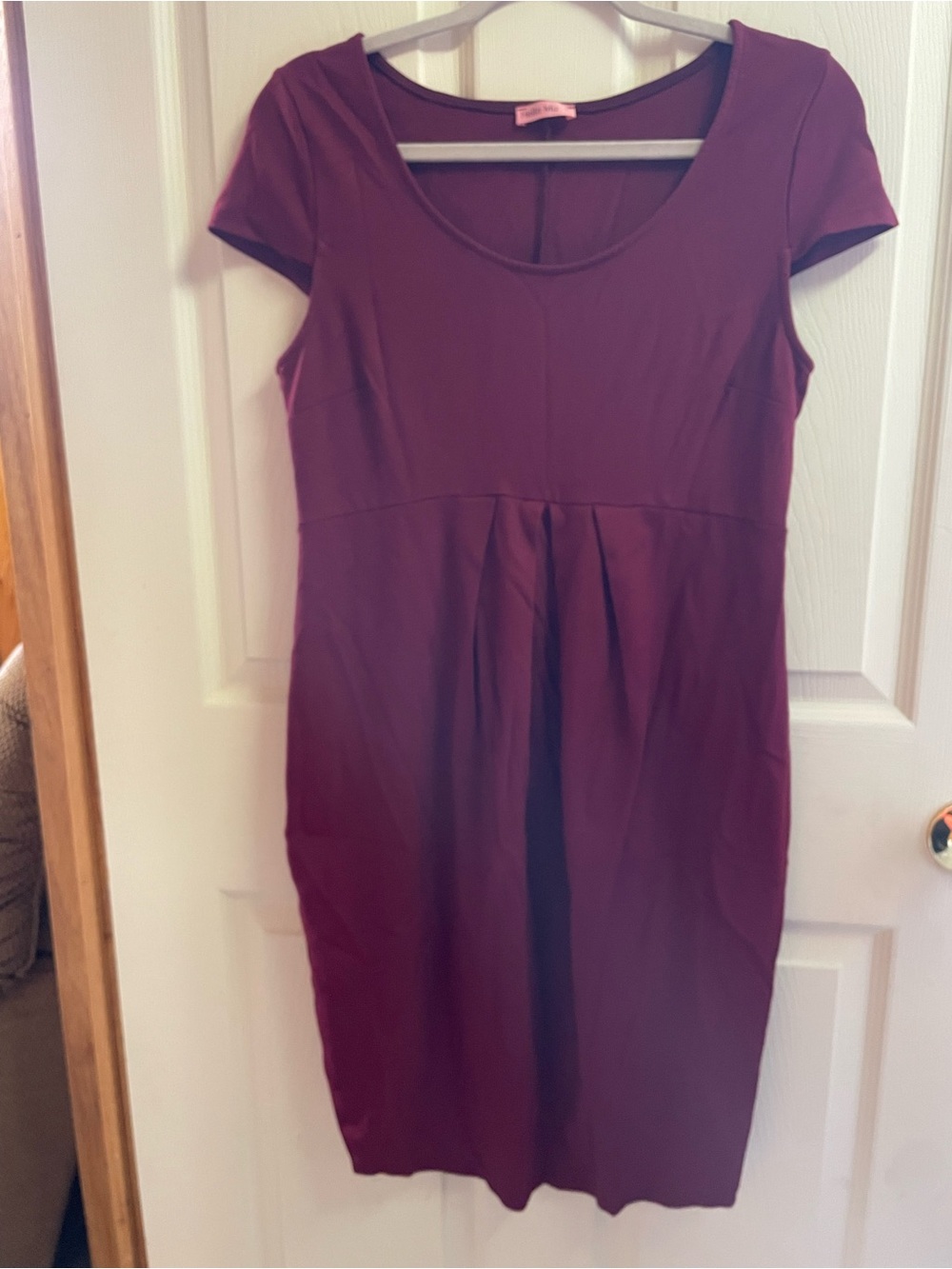 Hello MIZ Maternity Scoop Neck Short Sleeve Dress in Burgundy